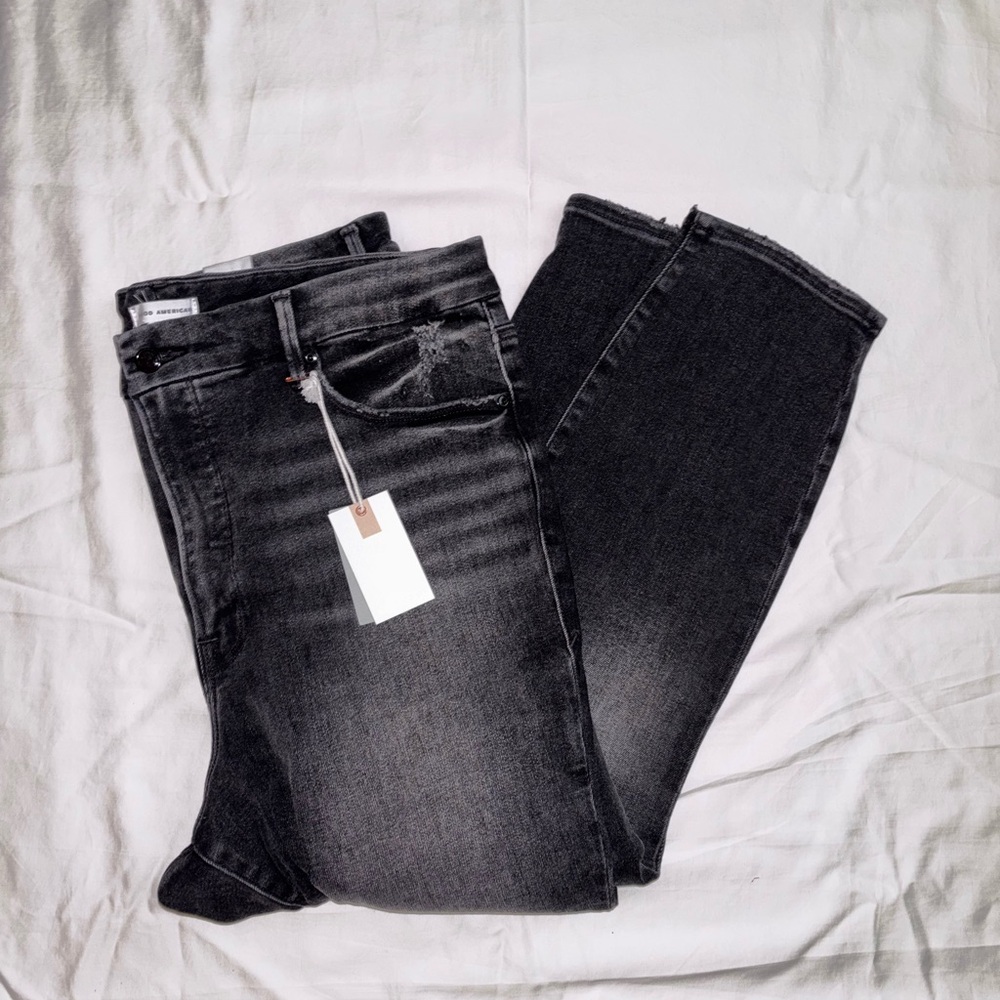 ✨NWT Good American Good Waist Crop Distress Knee - Picture 2 of 11